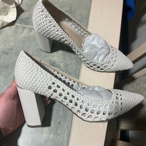 Marc Fisher White Textured Block Heels